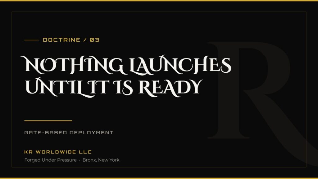 NOTHING LAUNCHES UNTIL IT IS READY — KR Worldwide Doctrine